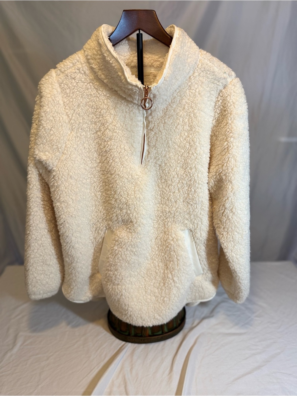 Adrienne Vittadini Ivory Sherpa Half-Zip Pullover Size 1X (OC)